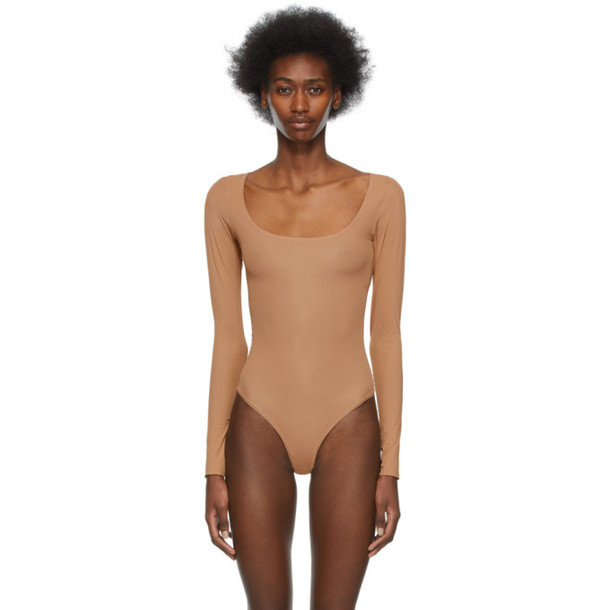 skims tan jelly sheer long sleeve bodysuit - Wheretoget
