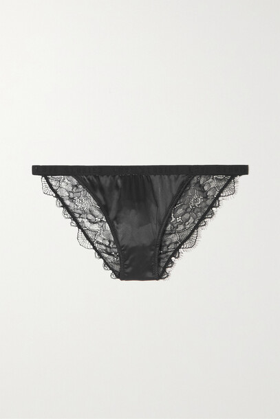 Love Stories - Wild Rose Satin And Lace Briefs - Black