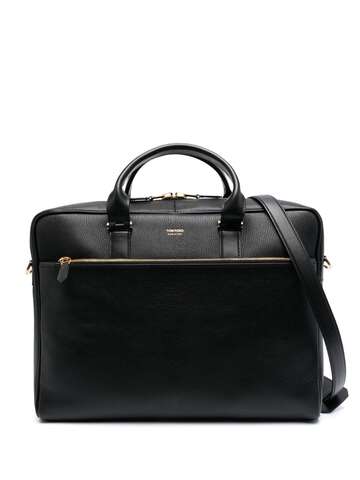 tom ford logo-plaque grained leather briefcase - black