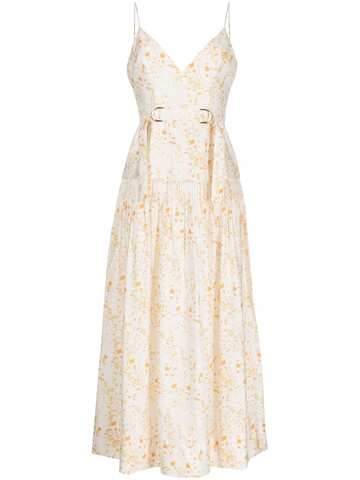 acler busby floral-print midi dress - white