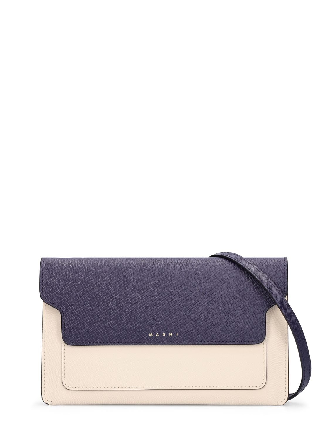 MARNI 3-compartment Leather Shoulder Bag in blue / white