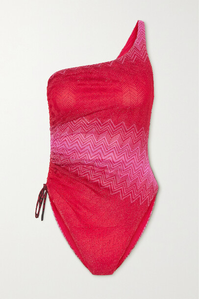 Missoni - Mare One-shoulder Ruched Metallic Crochet-knit Swimsuit - Red
