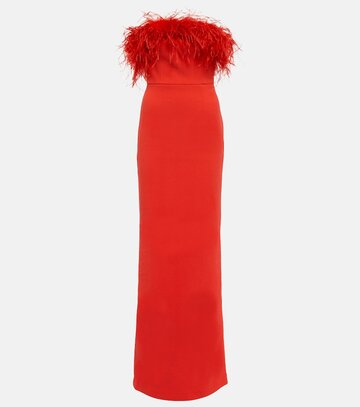 Rebecca Vallance Scarlett feather-trimmed strapless gown in red