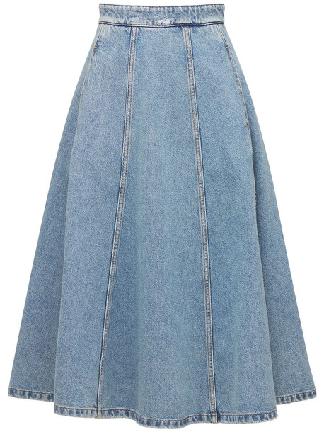 PHILOSOPHY DI LORENZO SERAFINI Cotton Denim Midi Skirt in blue