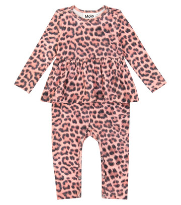 Molo Baby Florie leopard-print cotton-blend playsuit in pink