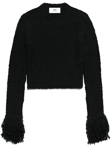 ami paris fringed-trim cropped jumper - black