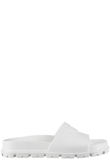 Prada Logo Embossed Sandals in bianco