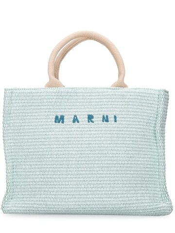 marni small logo raffia effect tote bag in mint