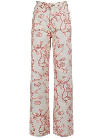 GANNI Magny Printed Organic Cotton Denim Jeans in pink / white