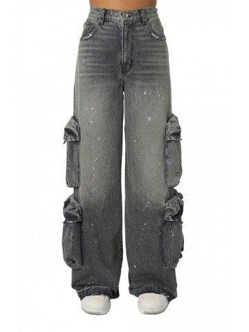 amiri high waist stonewashed wide cargo jeans in grey