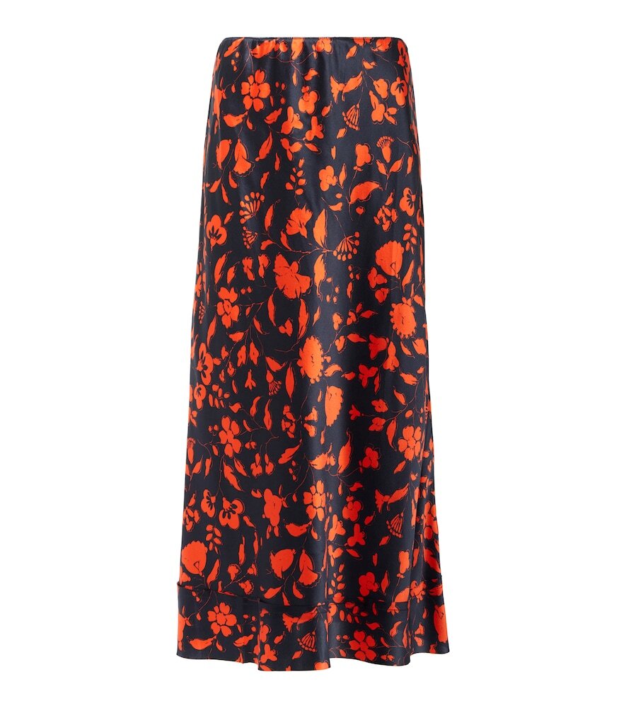 Lee Mathews Bella floral silk slip midi skirt in orange