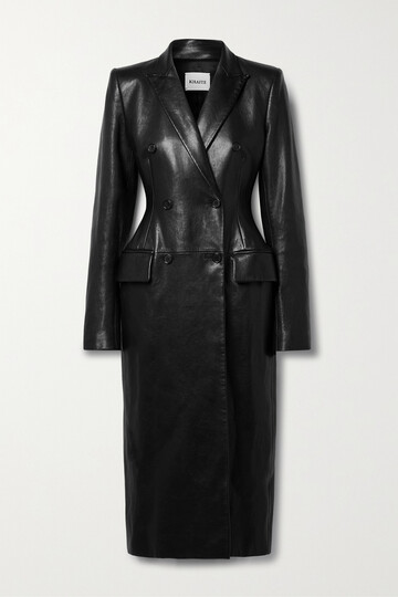 khaite - carmona double-breasted textured-leather coat - black