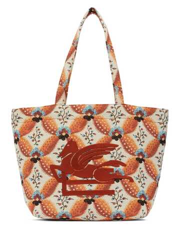 etro embroidered cotton tote bag in orange