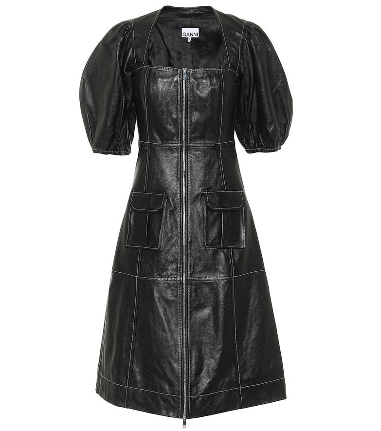 Ganni Leather midi dress in black