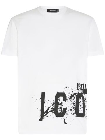 dsquared2 icon splash printed cotton t-shirt in white
