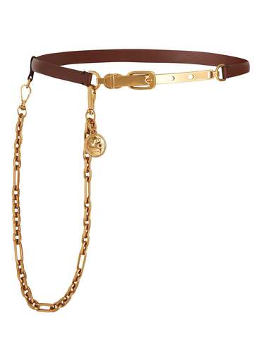 etro 1cm asta leather belt w/ chain in brown