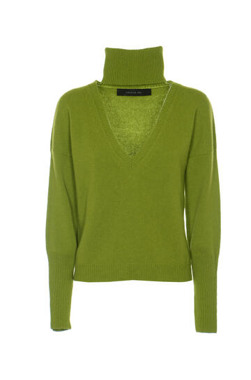 Federica Tosi Turtle V-neck Rib Knit Sweater in green