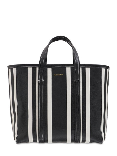 BALENCIAGA Medium Barbes Leather Tote Bag in black / white