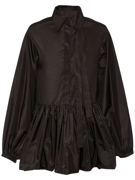 VALENTINO Washed Silk Taffeta Mini Shirt Dress in black