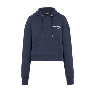 Balmain Cropped navy eco-design cotton sweatshirt