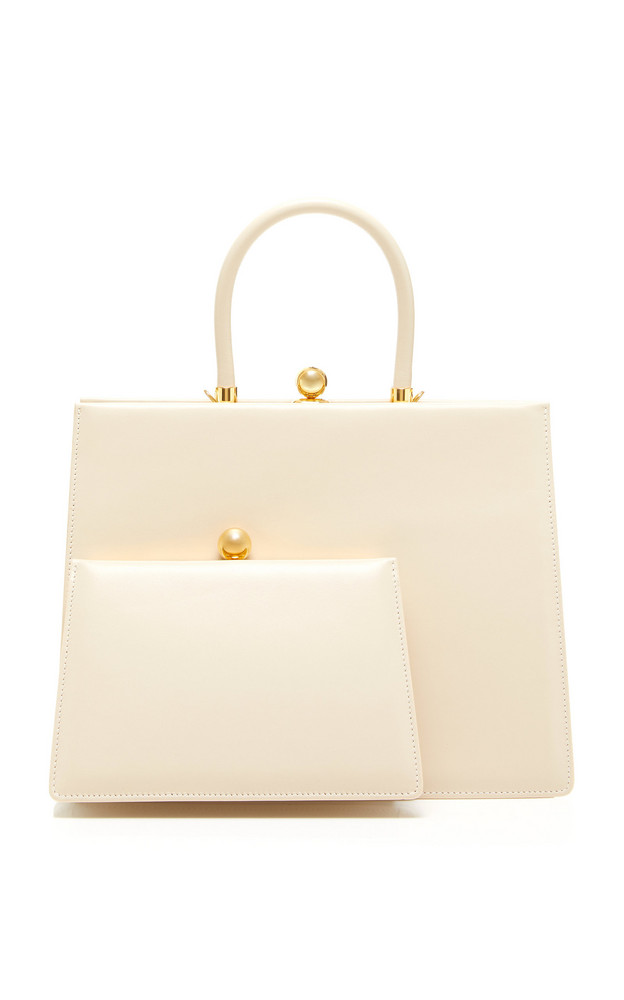 Ratio et Motus Twin Frame Leather Top Handle Bag in white