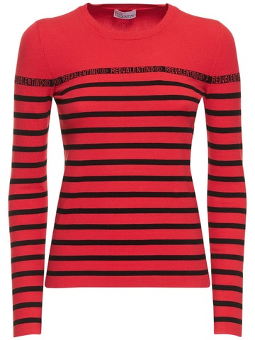 RED VALENTINO Stretch Viscose Knit Sweater in black / red