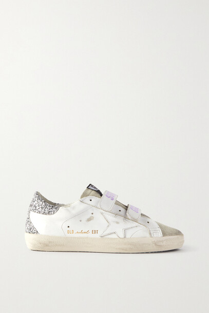Golden Goose - Old School Distressed Glittered Leather Sneakers - White