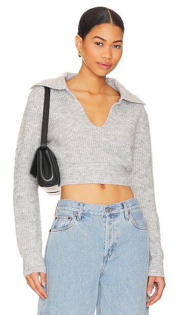 more to come carly deep v sweater in grey