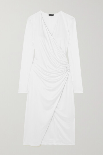 tom ford - silk-jersey wrap midi dress - white