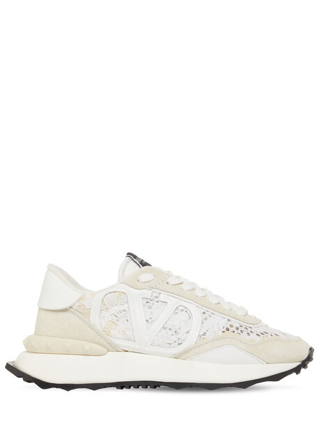 VALENTINO GARAVANI 20mm Lacerunner Suede & Lace Sneakers in white