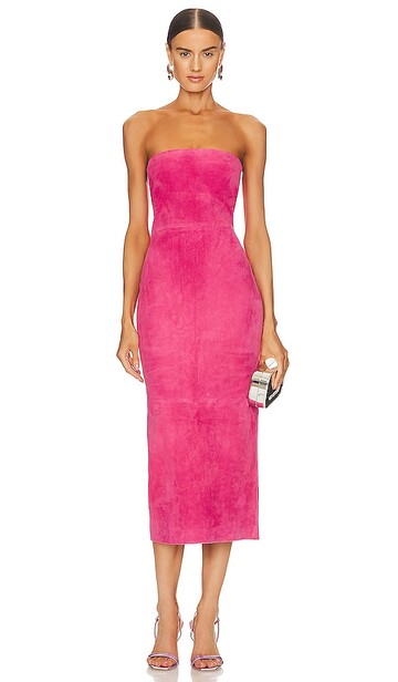 sprwmn suede tube dress in pink