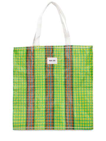 PURA UTZ Checked Canvas Tote Bag in green
