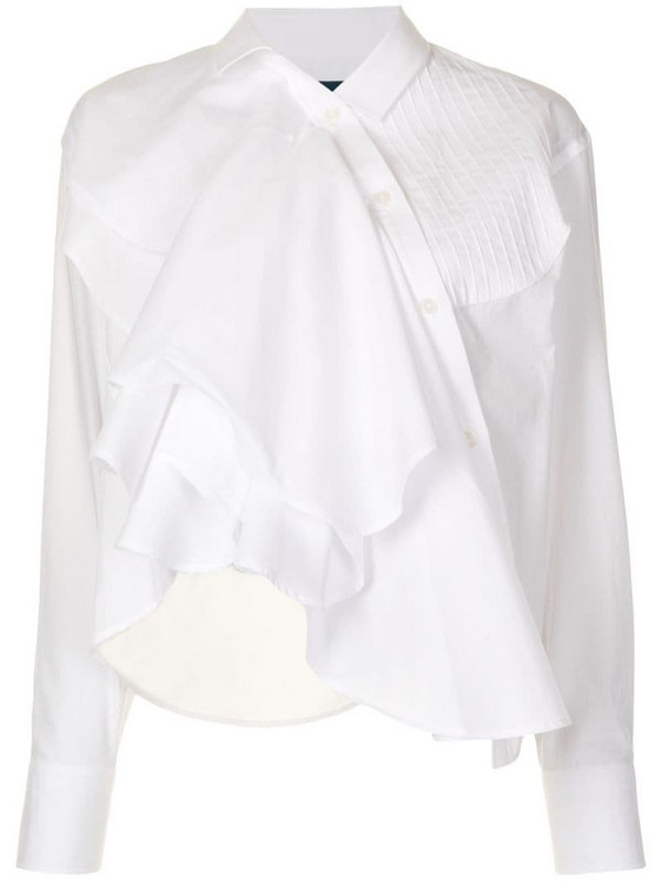 Kolor asymmetric ruffle shirt in white