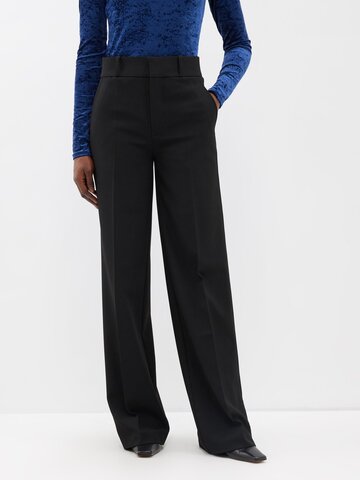 frame - high-rise twill wide-leg trousers - womens - black