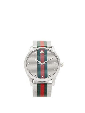 gucci - g-timeless web-stripe stainless-steel watch - mens - silver multi