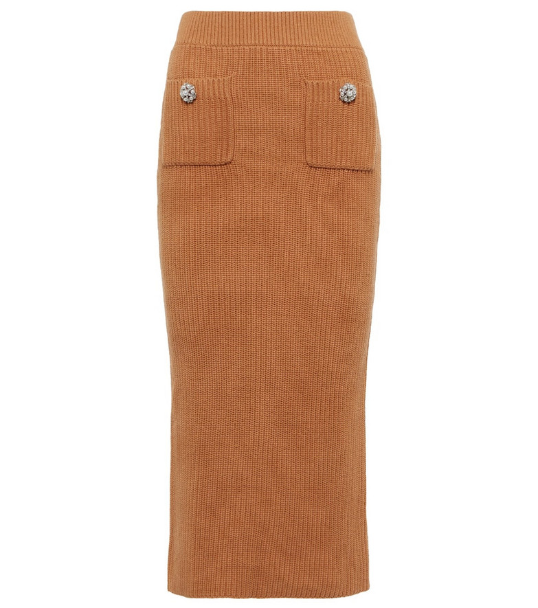 Self-Portrait Cotton and wool midi skirt in brown