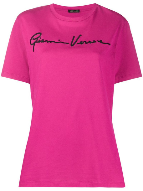 Versace logo embroidered T-shirt in pink