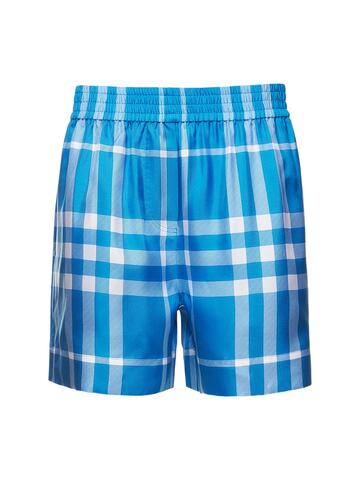 BURBERRY Tawney Check Twill Mini Shorts in blue