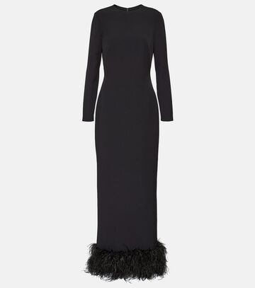 Safiyaa Feather-trimmed crêpe gown in black