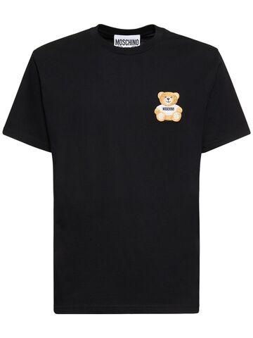 moschino teddy embroidered cotton jersey t-shirt in black
