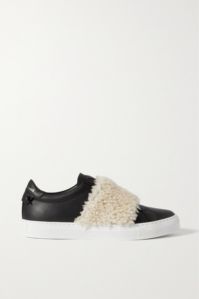 Givenchy - Urban Street Leather And Embellished Shearling Slip-on Sneakers - Black