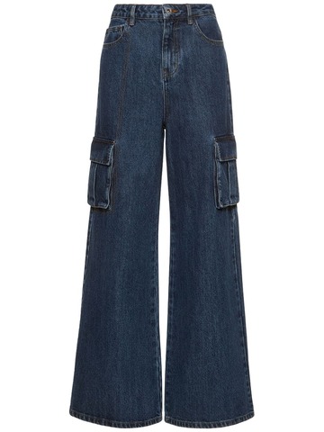 SELF-PORTRAIT Cotton Denim Cargo Jeans in blue