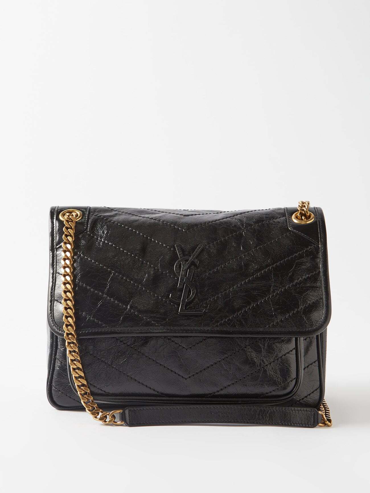 Saint Laurent - Niki Medium Crinkled-leather Shoulder Bag - Womens - Black