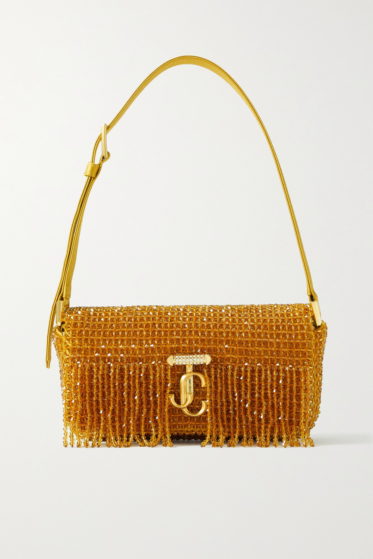 Jimmy Choo - Avenue Fringed Embellished Satin Shoulder Bag - Gold