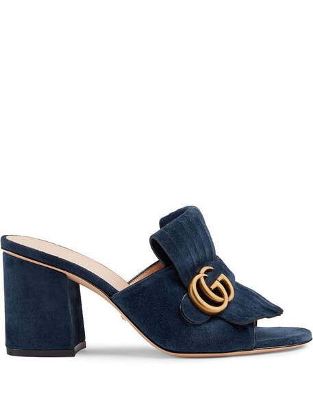Gucci Suede mid-heel slide with Double G in blue