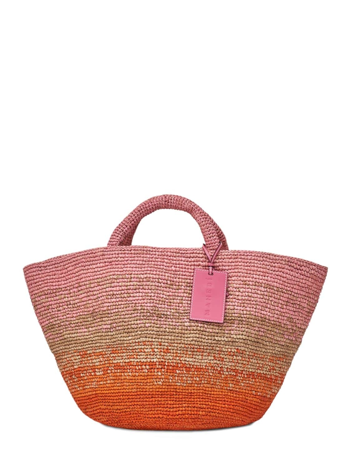 MANEBÌ Panier Raffia Tote Bag in orange / pink