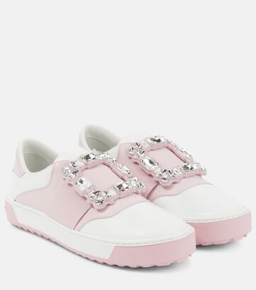 roger vivier very vivier embellished leather sneakers in white