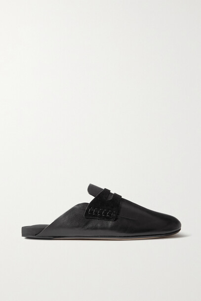 rag & bone - Ansley Suede-trimmed Leather Slippers - Black
