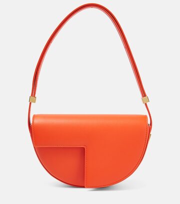 Patou Small leather shoulder bag in orange