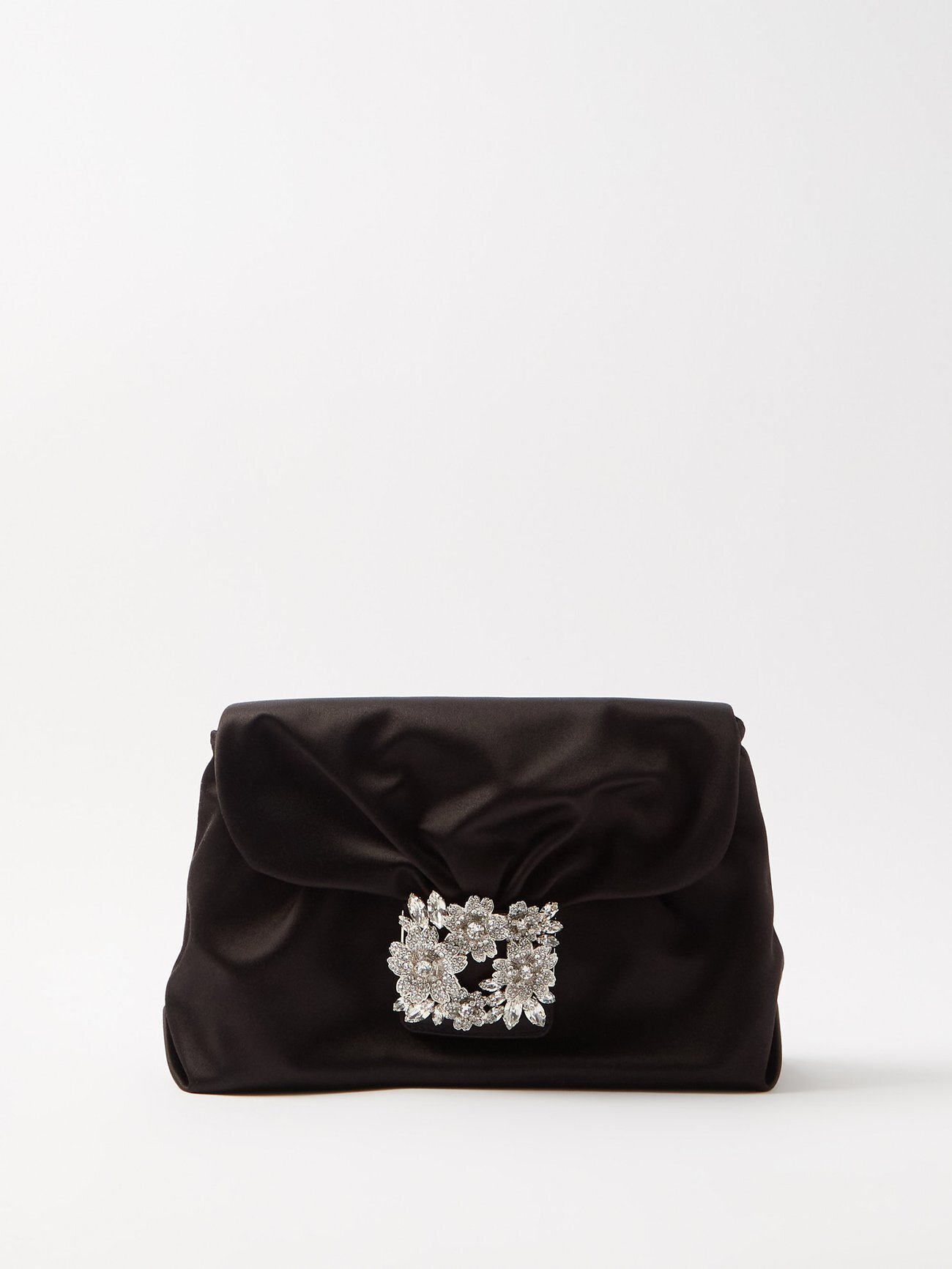 Roger Vivier - Bouquet Strass Crystal-buckle Satin Clutch Bag - Womens - Black